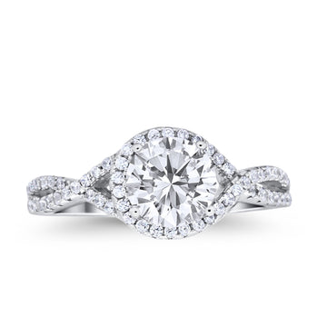 Halo Twisted Engagement Ring Simulated Cubic Zirconia 925 Sterling Silver